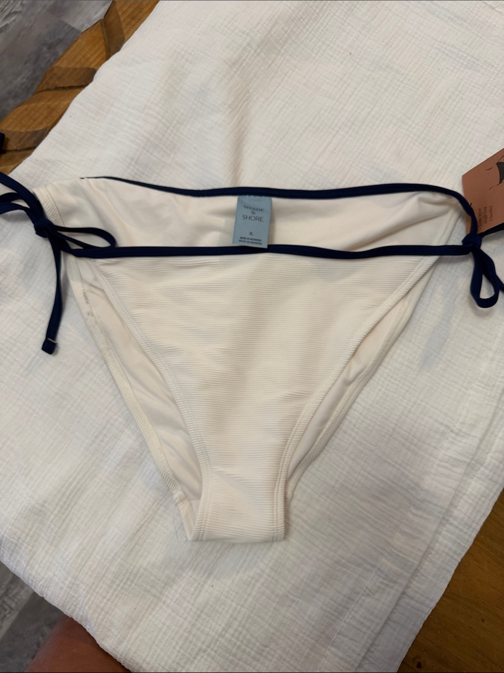 Shade & Shore Cream Bikini Bottom with Navy Trim